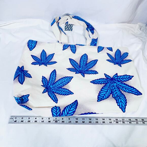 Vans OG Sweet Leaf Tote Bag Large Beige Blue Reusable Shopping Cotton Canvas New - Picture 6 of 9